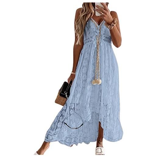 CUPSHE abito estivo da donna boho maxi con lacci e nappe con scollo a v svasato con volant abiti da spiaggia bianchi