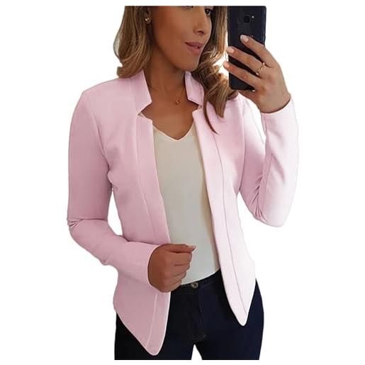 OMZIN donna blazer aperto davanti blazer manica lunga giacca da ufficio blazer rosa chiaro m