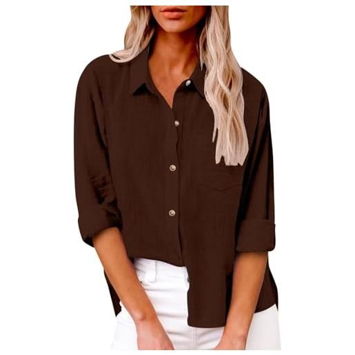 LRMQS button down camicie per le donne garza cotone manica lunga camicia colletto plus size camicette 2025 estate lino top abbigliamento