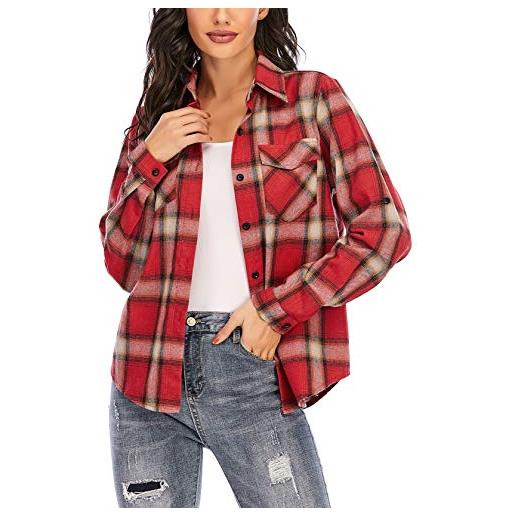 Enjoyoself 100% cotone donna camicia a quadri flanella blusa casual manica lunga capo classico shirts tops