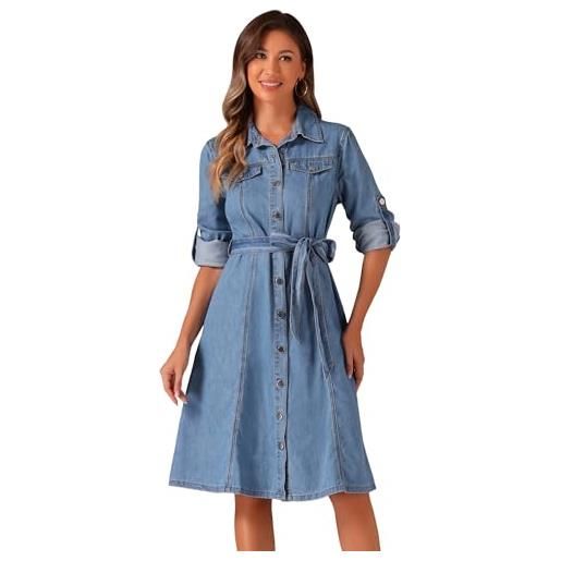Allegra K donna abito in denim sotto il ginocchio maniche lunghe jean