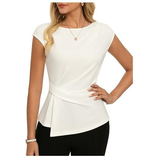 GRACE KARIN top estivo da donna a maniche corte, girocollo, casual, tunica camicette increspate camicia da lavoro