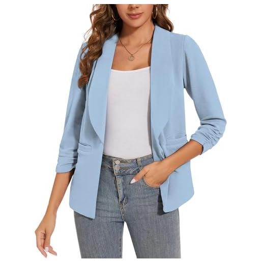 LADI TREND blazer da donna aperto sul davanti, casual, maniche a 3/4, giacca da lavoro da ufficio, collo sciallato, con tasche
