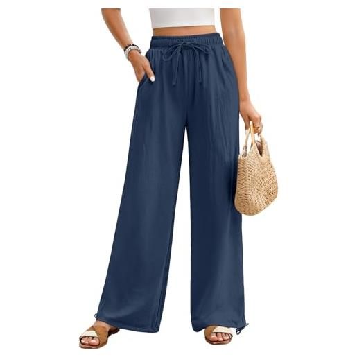 Niwicee pantaloni donna estivi eleganti pantaloni leggeri comodi pantaloni traight larghi pantaloni tinta unita casual donna con tasche coulisse pantaloni palazzo 100% cotone pants