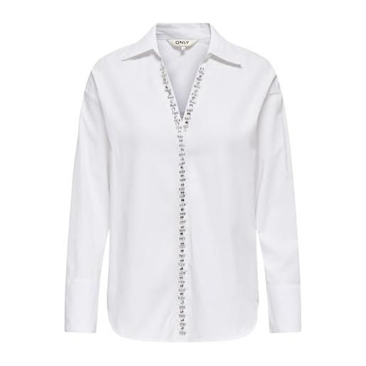 ONLY rhinestone shirt wvn onlnilda alva-maglietta con strass, bianco, m donna
