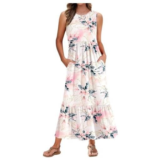 PLMOKEN abito lungo estivo casual da donna senza maniche