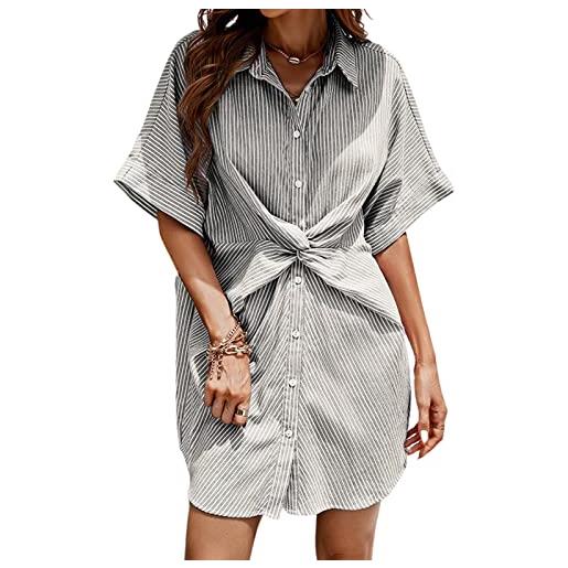 CUPSHE mini abito estivo da donna a righe a maniche corte con colletto abbottonato, abito in lino con scollo a v