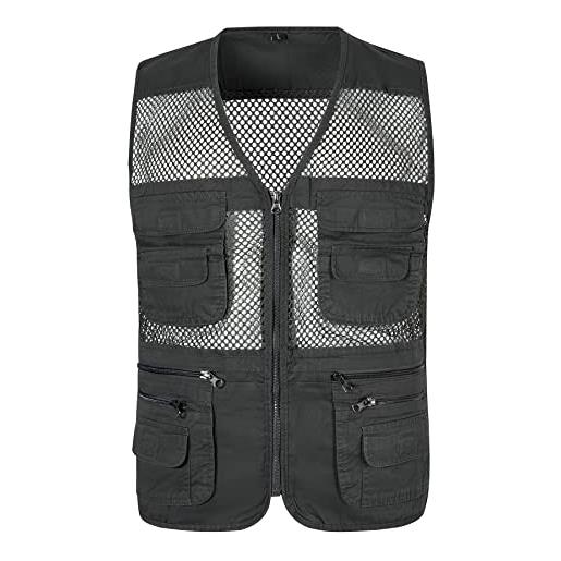 Yukirtiq uomo gilet da pesca ad asciugatura rapida gilet da caccia giacca senza maniche da lavoro gilet da fotografia campeggio giubbino da escursionismo, verde scuro, m