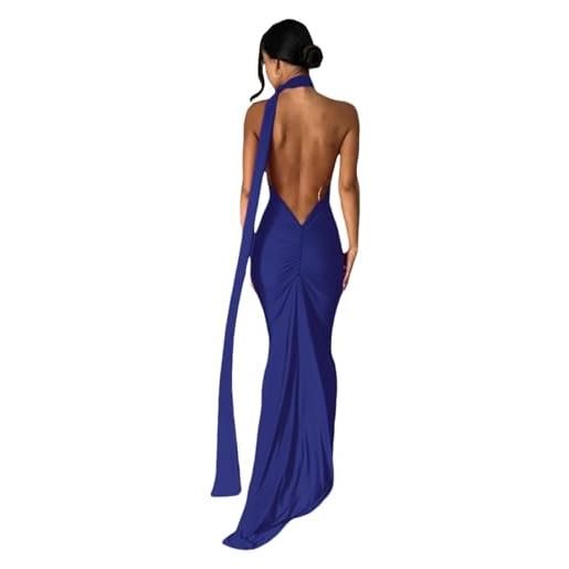 JUMISEE abito lungo sexy monospalla schiena scoperta, elegante anello con volant, senza maniche, abito da sera, abito lungo, abito da cocktail