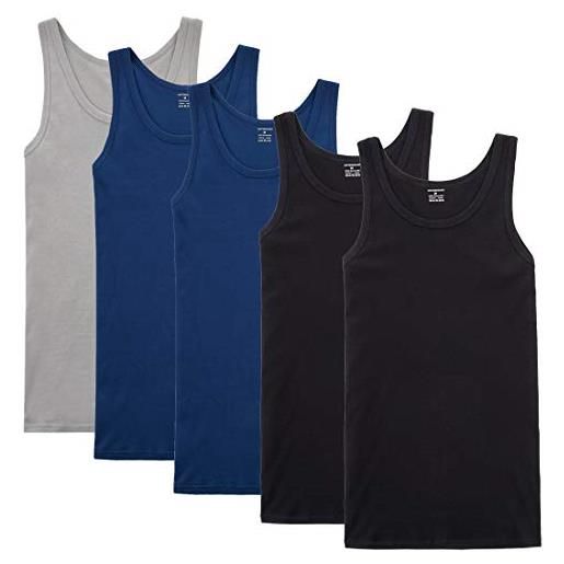 NUOZA canottiera uomo pacco da 5 100% cotone canottiera-nero marino grigio, 5xl