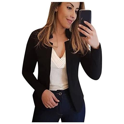 OMZIN donna casual blazer tinta unita manica lunga risvolto giacca aperta fronte lavoro ufficio nero l