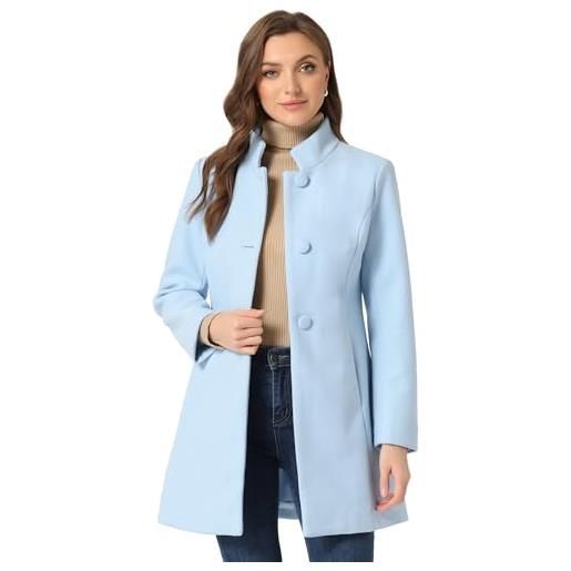 Allegra K, cappotto invernale da donna, con collo alto, a manica lunga, a petto singolo, abbigliamento esterno, azzurro, m