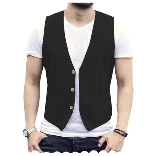 AeoTeokey gilet estivo da uomo in cotone casual per matrimonio, nero , l