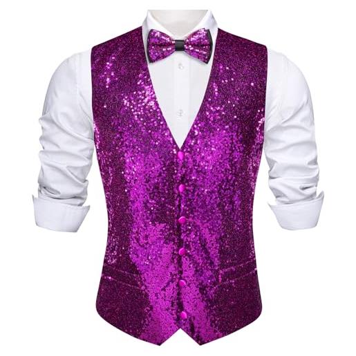 Barry.Wang set gilet da uomo con paillettes con scollo a v, gilet lucido con papillon, per balli di fine anno scolastico, feste, smoking, matrimonio, abito da uomo, taglie s-3xl, viola scuro, xl