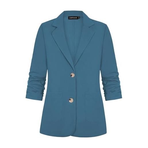 LADI TREND blazer da donna a 3/4 con maniche increspate in cotone e lino, leggero, estivo, giacche eleganti con tasche con bottoni