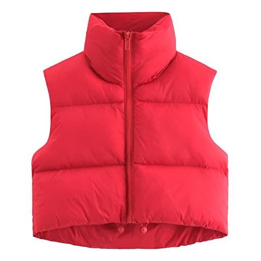 fuinloth gilet da donna primaverile e autunnale smanicato senza in tinta unita giacca senza maniche cappotti con cerniera rosso s