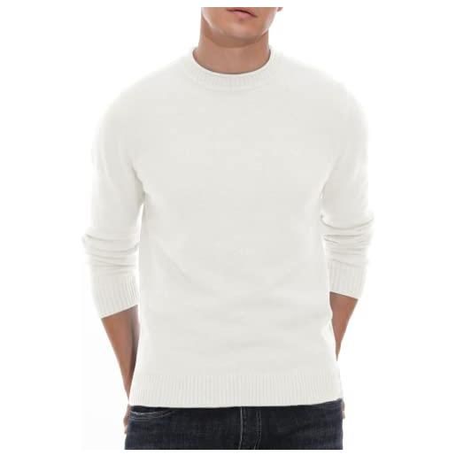 Hisir maglione uomo invernale girocollo manica lunga maglioni uomo invernale caldo e morbido moda classico top per uomo, regalo uomo (bianco, xl)