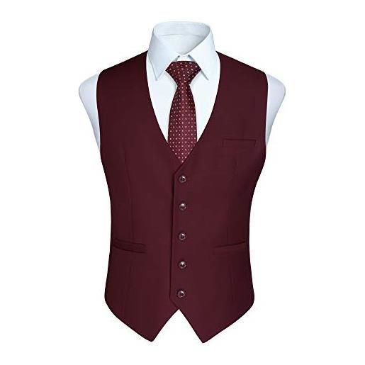 HISDERN gilet per uomo in cotone in solido cotone con gilet formale da lavoro da uomo bourgogne-2 xxl