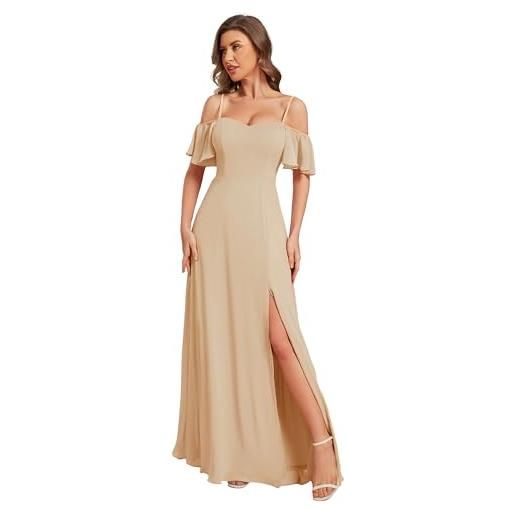 Ever-Pretty abiti da damigella d'onore lunghi in chiffon con dalla spalla in stile impero a maniche corte da donna con spacco laterale es00237