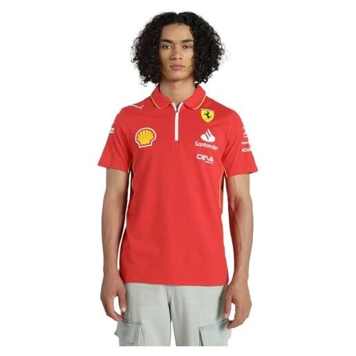 PUMA squadra polo scuderia ferrari 2024 uomo rosso bruciato | logo scudetto ferrari stampato davanti e dietro, logo PUMA stampato davanti e dietro, prodotto ufficiale con licenza