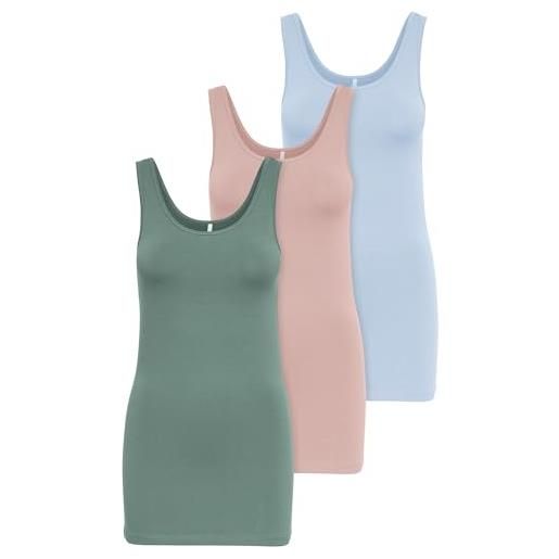 ONLY pacco da 3 top da donna canotte basic in bianco, nero, grigio, blu, crema maglietta da donna lunga magliette estive top 15201465