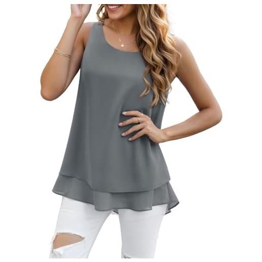 YGJIEGENG canotte da donna senza maniche in chiffon a doppio strato camicetta casual tunica
