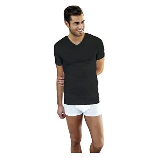 Nottingham 2 pezzi maglia uomo mezza manica scollo a v tv6103 in cotone jersey (nero, 9/4xl)