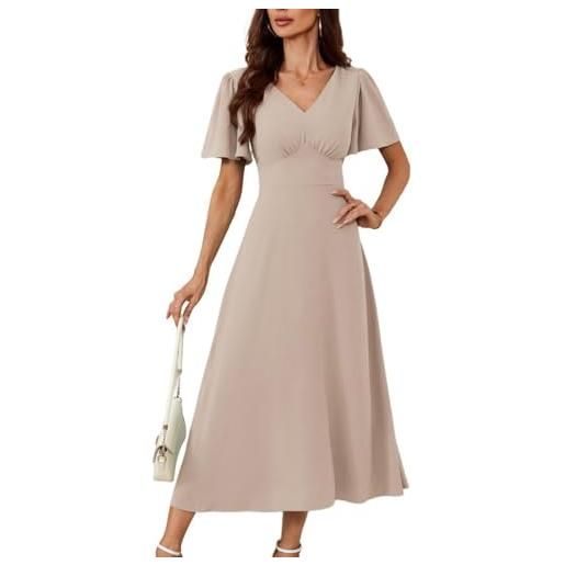 GRACE KARIN abito donna scollo v maniche corte a volant schiena quadrata vestito linea a casual elegante