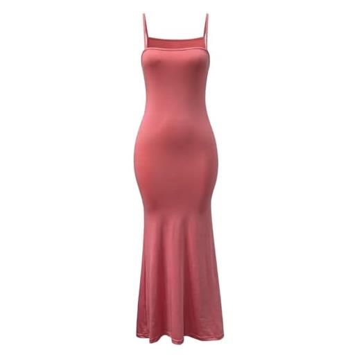 OOHOKAY abito lungo da donna, sexy, casual, elegante, senza maniche, con schiena scoperta, con spalline sottili, rosa 1, s