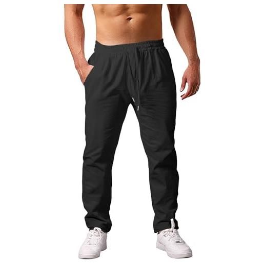 heekpek pantaloni uomo casual cotone pantaloni estivi uomo comodi pantaloni con tasconi uomo per spiaggia, nero, l