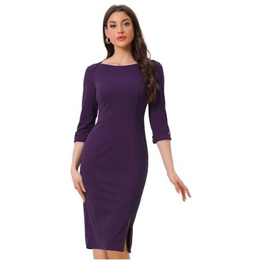 Allegra K abito da donna elegante con scollo a barchetta e maniche a 3/4, lunghezza media, viola, s