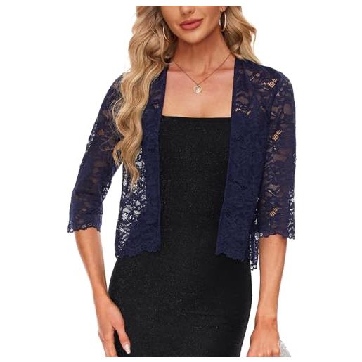 Kyzoeyou coprispalle da donna casual in pizzo, bolero, coprispalle con maniche a 3/4, capispalla per coprire il vestito