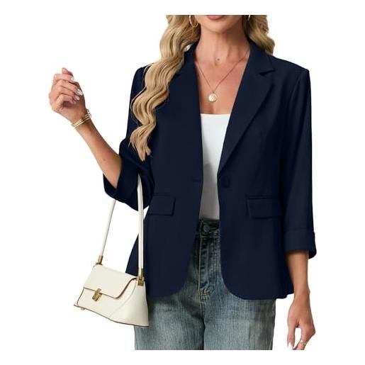 GRECERELLE blazer da donna con maniche a 3/4, giacche da donna, eleganti cardigan con risvolto dentellato, ufficio, lavoro, cappotti da sposa, capispalla causale con tasche, bottoni