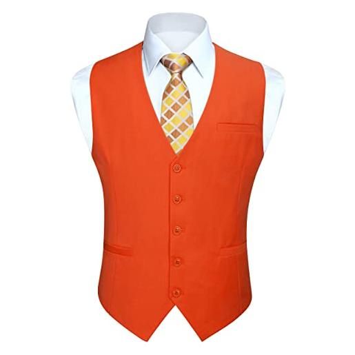 HISDERN gilet da abito da uomo gilet tinta unita da festa di nozze cerimonia panciotto formale in cotone per uomo, arancia, xs
