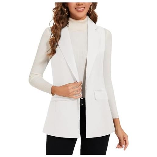 LADI TREND gilet da donna con maniche lunghe, blazer senza maniche per ufficio, completamente foderato, giacca con un bottone, gilet, n-white, m