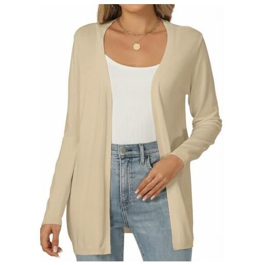 Famrrifuu cardigan donna maglia maniche lunghe elegante lungo leggero aperto giacca tinta unita estivo primavera