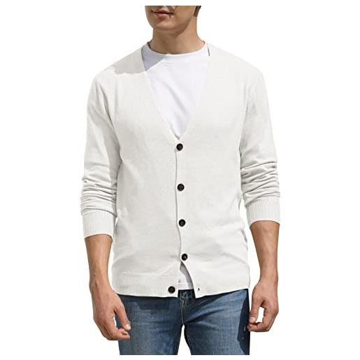 Hisir cardigan in maglia da uomo, maglione leggero classico in morbida lana con scollo a v e bottoni, maglieria a maniche lunghe, regalo, 03 bianco, m