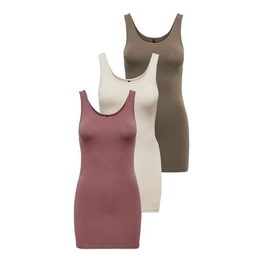 ONLY onllive love long tank noos top da donna, rosa/beige/marrone (1x rose brown, 1x birch, 1x noce), xxl