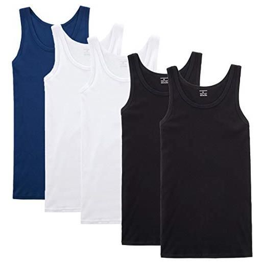 NUOZA canottiera uomo pacco da 5 100% cotone canottiera-nero bianco marino, 3xl