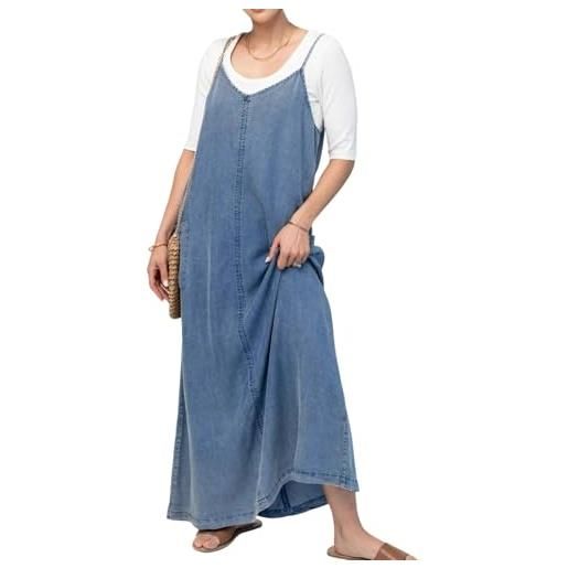 loveimgs maxi abito da donna vintage con spalline sottili in denim, abito lungo in jeans, abito salopette, abito estivo fluente boho leggero, blu, s