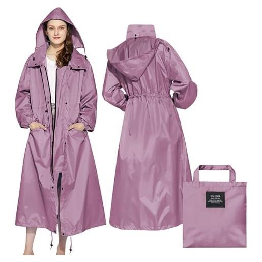 LAMA elegante lungo impermeabile unisex poncho impermeabile con tasca impermeabile con cappuccio con coulisse per adulti, giacca antipioggia impermeabile impermeabile impermeabile da uomo e da donna