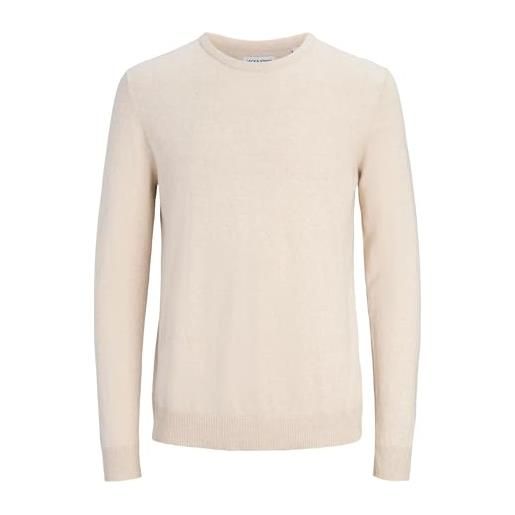 JACK & JONES jjeemil knit crew neck noos, maglione lavorato a maglia uomo, oatmeal/detail: melange, m