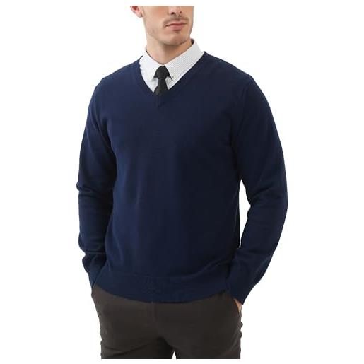 Kallspin uomo maglia a maniche lunghe con scollo a v 100% cotone pullover leggero maglione solido casual business(blu navy, 3xl