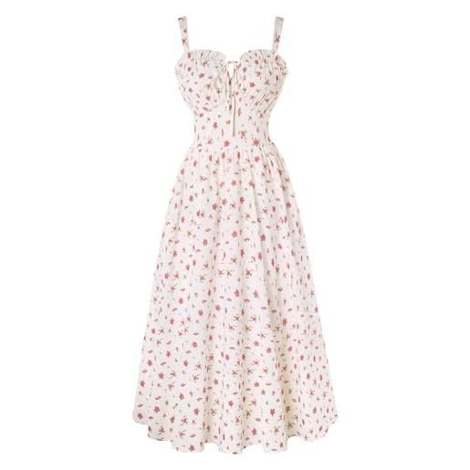 Scarlet darkness, abito estivo lungo da donna, senza maniche, con stampa floreale, in chiffon, con spalline sottili, da spiaggia, con tasche, l