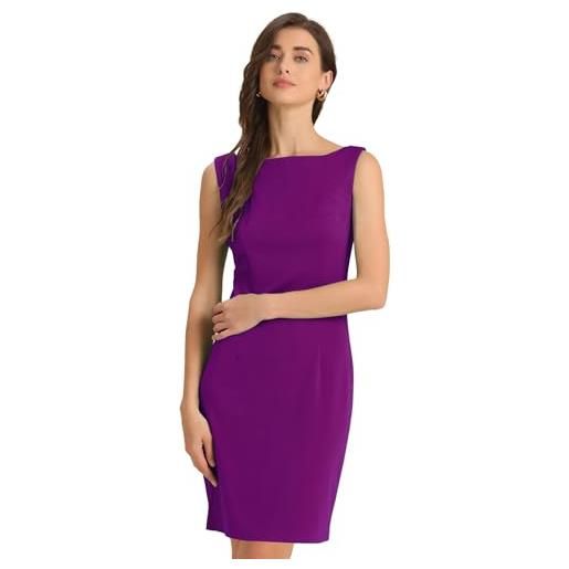 Allegra K abito a tubino da donna per natale, ufficio, insegnante, senza maniche, scollo a barchetta, abiti professionali da lavoro, viola scuro, s