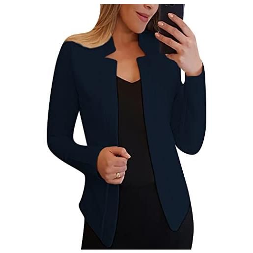 OMZIN donna casual blazer suit giacche slim fit blazer unicoloured fallen lapel jacket tops business coats navy blue