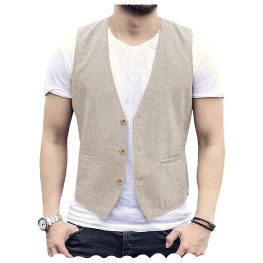 AeoTeokey gilet estivo da uomo in cotone casual per matrimonio, beige, l