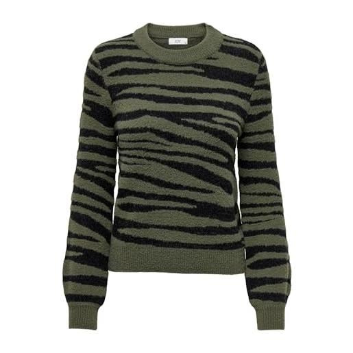 JDY jacqueline de yong - maglione da donna, taglio normale, girocollo, polsini a costine, kalamata. Dettagli: strisce nere zebrate, m