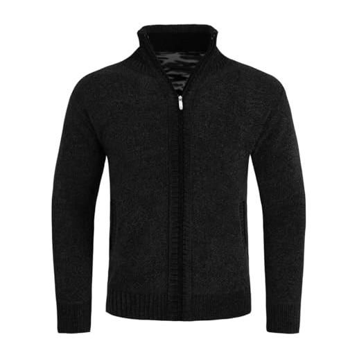 Allthemen cardigan da uomo spesso con collo alto e cerniera lavorato a maglia sweater con maniche lunghe in lana e cotone nero 3xl
