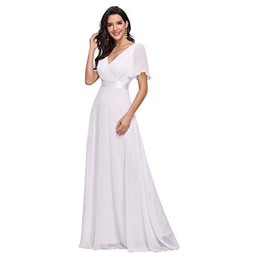 Ever-Pretty vestito da sposa donna stile impero linea ad a scollo a v maniche corte lungo bianco 44
